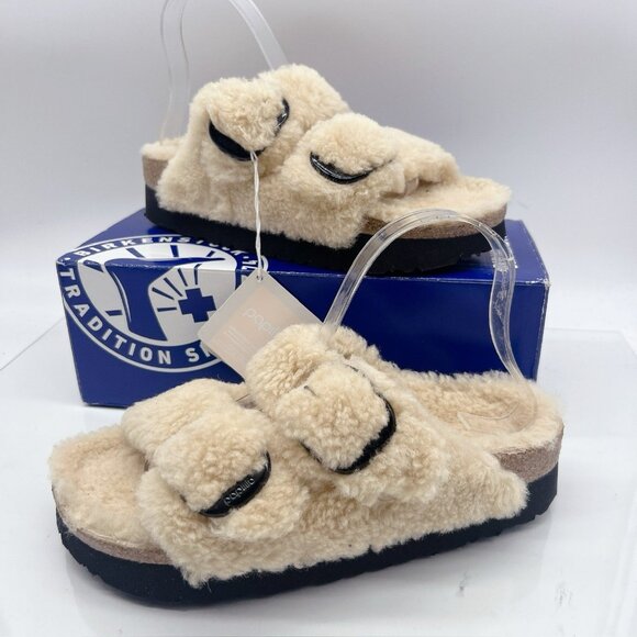 Birkenstock Arizona Big Buckle Shearling Teddy Eggshell Platform Sandal EU 36 - Picture 2 of 13